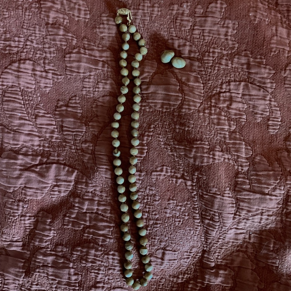 Elegant Wooden Bead Necklace and Earring Set